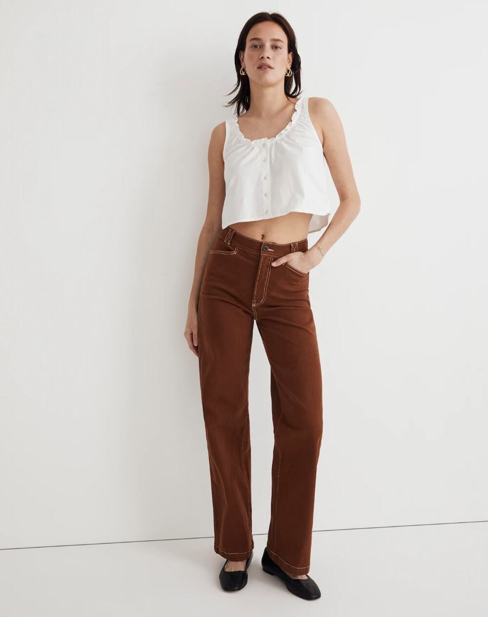 MADEWELL Emmett Wide Leg Pant Garment Dyed Clifftop Brown Sz 27 $98 {3H15}
